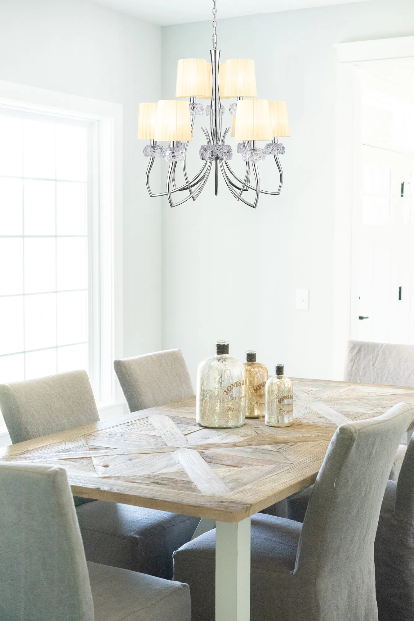 Loewe Polished Chrome-White Ceiling Lights Mantra Multi Arm Fittings Loewe Polished Chrome-White Ceiling Lights Mantra Multi Arm Fittings